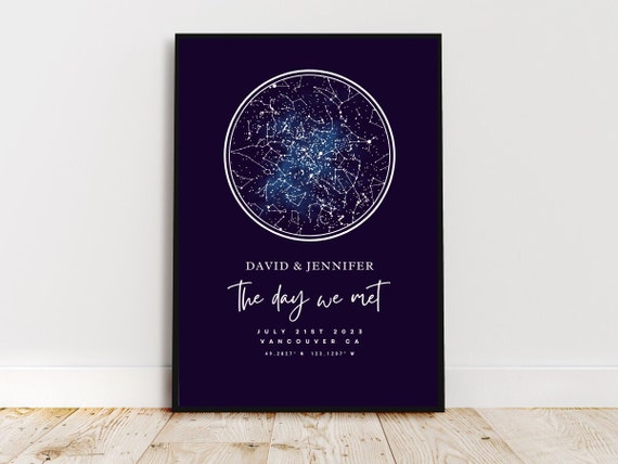 Custom Star Map By Date and Location, Silver Foil Look The Night Sky Poster, Night We Met Anniversary Gift, Night Sky Print, Wedding Gift