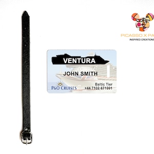 Personalised P&O Cruise inspired Ventura PVC Plastic Luggage Tag with Leather Style Strap. Free Postage