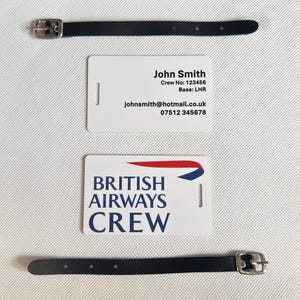 Gepersonaliseerd pvc-plastic bagagelabel van British Airways met kunstleren band