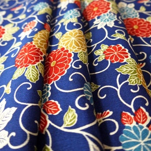 Kimono Silk Fabric, Vintage Japanese Silk Kimono, for Sewing, Quilting, Silk lampshade, Yellow and Red Flower, 220425-33L