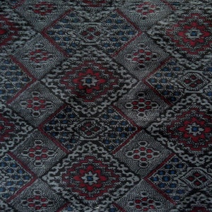 Vintage Japanese Kimono Tsumugi Silk Fabric, Diamond Geometric Ikat, Deep Blue, Burgundy & Gray, Quilting, Patchwork, Home Decor, 220425-09L