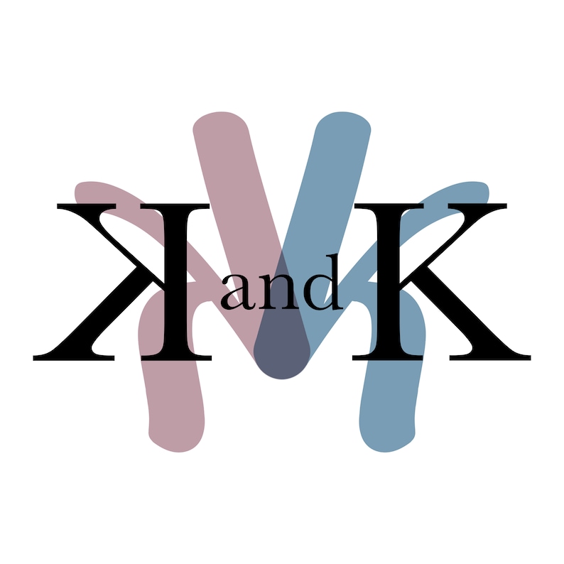 May include: A logo with the letters "X and K" in black, with a stylized design of two overlapping shapes, one in pink and one in blue.