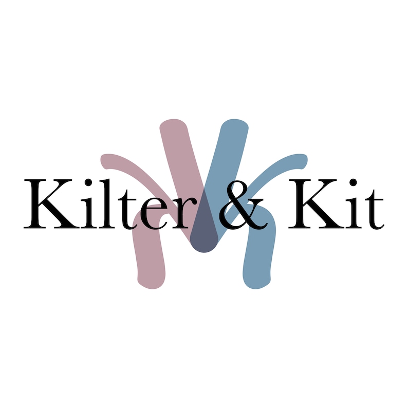 May include: A logo for a business called "Kilter & Kit" with a stylized design of three abstract shapes in shades of blue, purple, and pink.