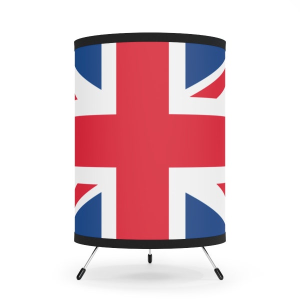 British Flag Tripod Lamp with High-Res Printed Shade, USCA plug, Union Jack lamo