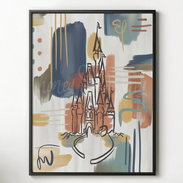 Magic Kingdom Castle Oil Painting Print, MCM Abstract Art, Giclée Quality