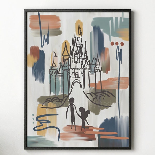 Mid-Century Modern Disneyland Castle Art Print, Abstract Oil Painting (Giclée)