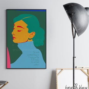 Audrey Hepburn Inspirierendes Zitat Modernes Pop-Art Abstraktes Poster Druck, ⫸ Original Kunstdruck ⫷ Giclée Druck in Museumsqualität, Kino Ikone