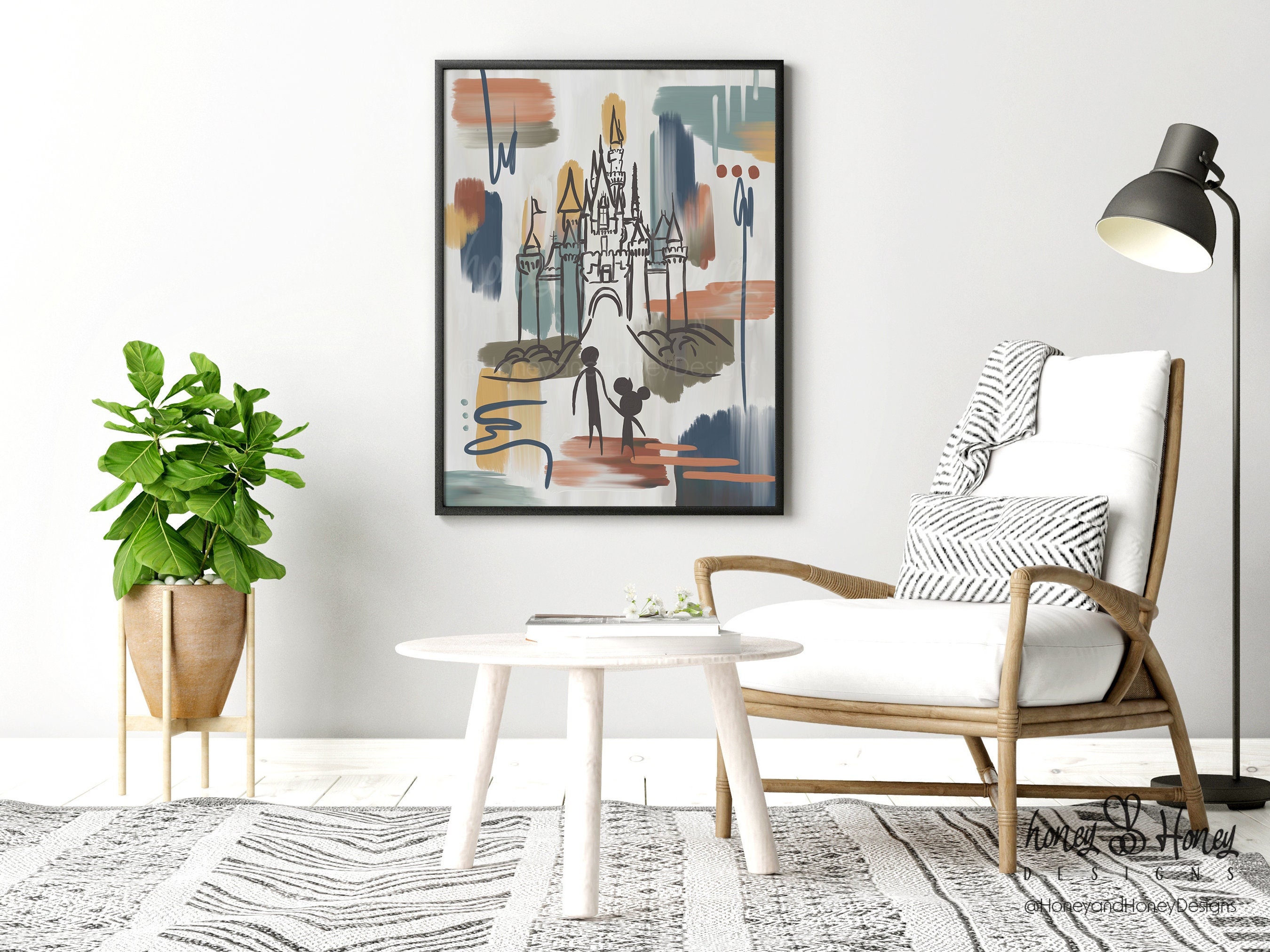MCM Abstract  Disney Land Castle Oil Painting Poster Print, ⫸ Original Art Print ⫷ Museum Quality Giclée Printing