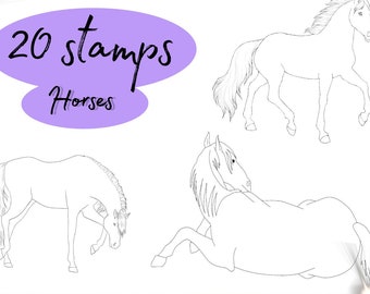 Pinceles de caballos para Procreate / Set de pinceles para sellos de animales (descarga digital)