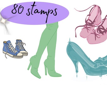 Pinceles de zapatos para Procreate / 80 sellos de moda (descarga digital)