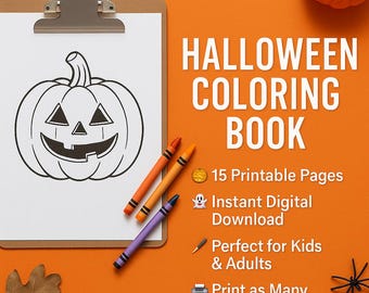 Halloween Coloring Book, Spooky Printable Activity Book, Digital Download, Fun Halloween Craft, Kids Halloween Activity