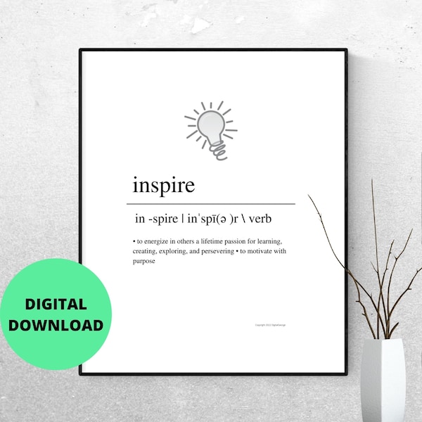 Inspire Definition Print, Inspire Definition Wall Art Print, Gift Mentor, Home Office Decor, Inspire Definition Printable, Inspire Print