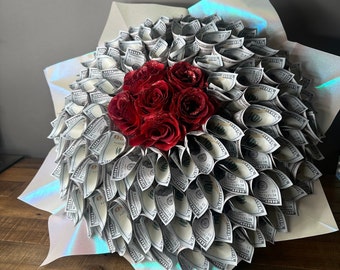 Money Flower Bouquet with Glittered Roses- NEW for Valentine's Day/Mother's Day/Birthdays/Teachers Gift/Graduations/Sweet Sixteen/Prom