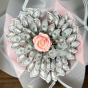 Heart Shaped Money Rose Bouquet- NEW for Mother's Day/For Her/Valentine's Day/Birthdays/Teachers Gift/Graduations/Anniversaries/Prom