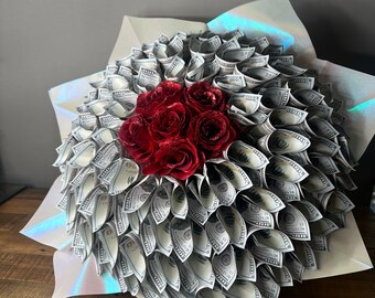 Money Flower Bouquet with Glittered Roses- NEW  for Valentine's Day/Mother's Day/Birthdays/Teachers Gift/Graduations/Sweet Sixteen/Prom