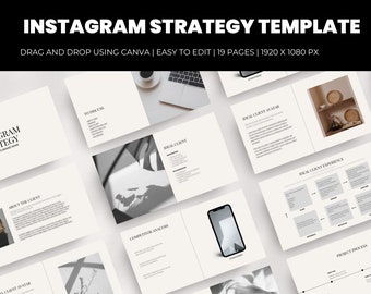 Plantilla minimalista de estrategia de Instagram / Estrategia de medios sociales para administrador de redes sociales / Plantilla Canva de marketing digital