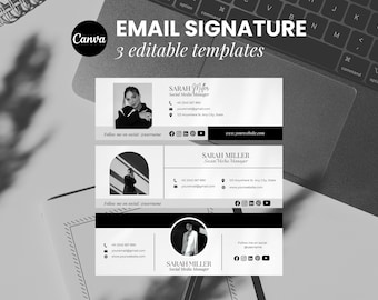 Email Signature Template Bundle, Custom Signature Design, Digital Signature Logo Template, Editable Canva Template