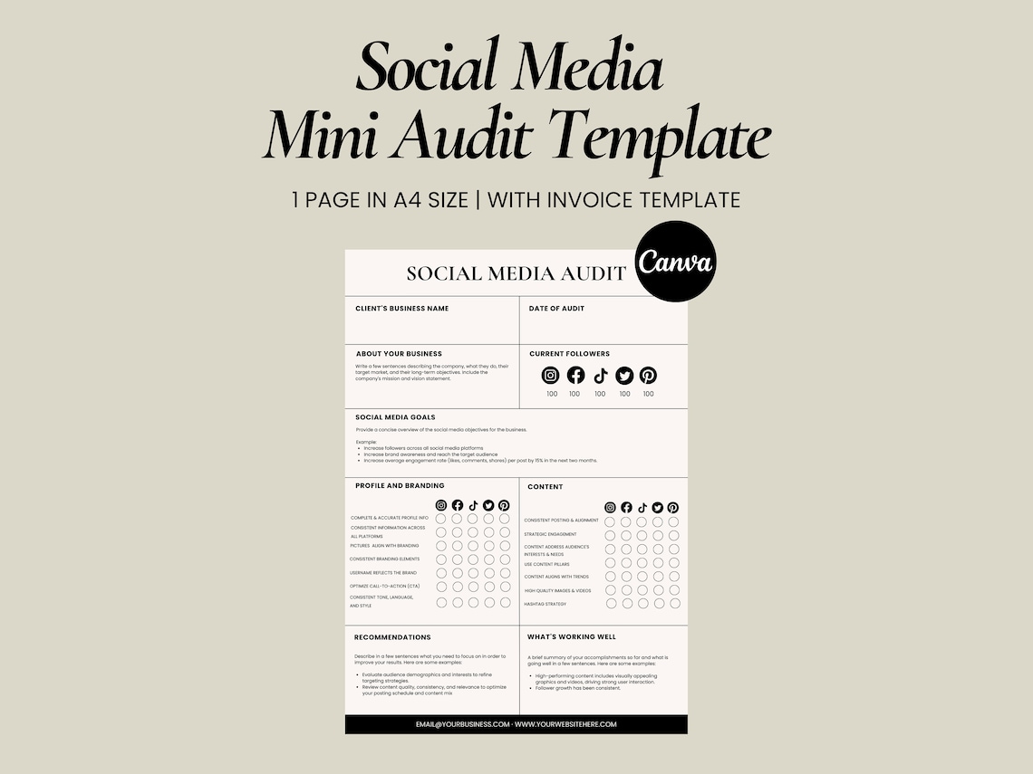 Social Media Audit Template Media Audit Kit Social Etsy