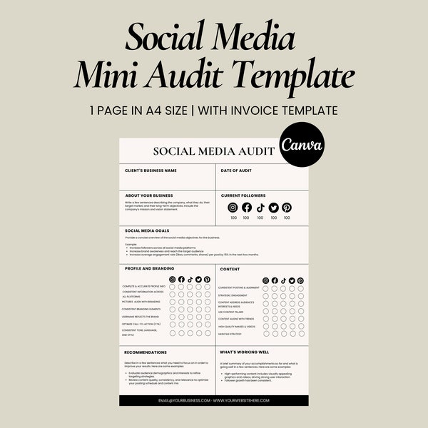 Social Media Audit Template | Media Audit Kit | Social Analytics Template