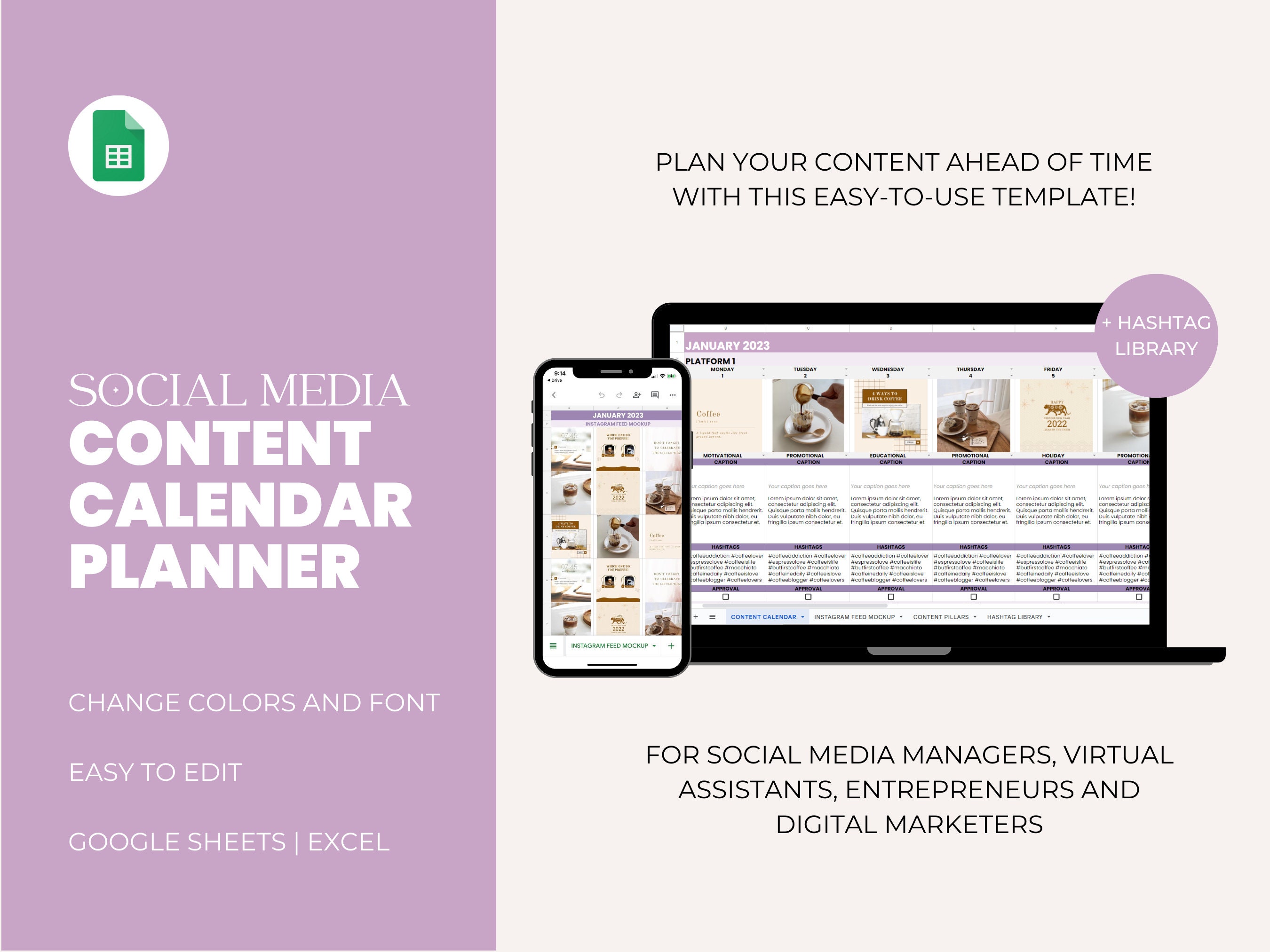 Social Media Content Calendar Planner Template Instagram Content Plan