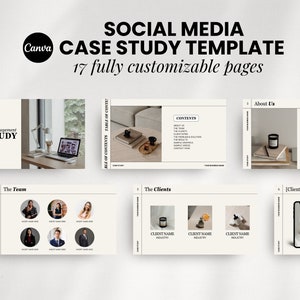 Case Study Template for Social Media Managers, Freelancers, Virtual Assistants, Digital Marketers | Minimalist Editable Canva Template