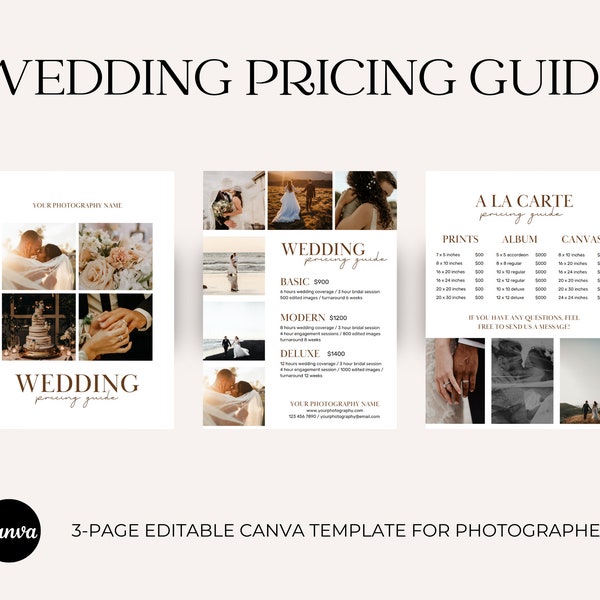 Wedding Photography Pricing Template | Wedding Pricing Guide List | Photographer Price Guide | Editable Canva Template