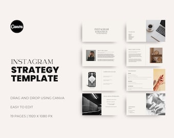 Plantilla minimalista de estrategia de Instagram / Estrategia de medios sociales para administrador de redes sociales / Plantilla Canva de marketing digital