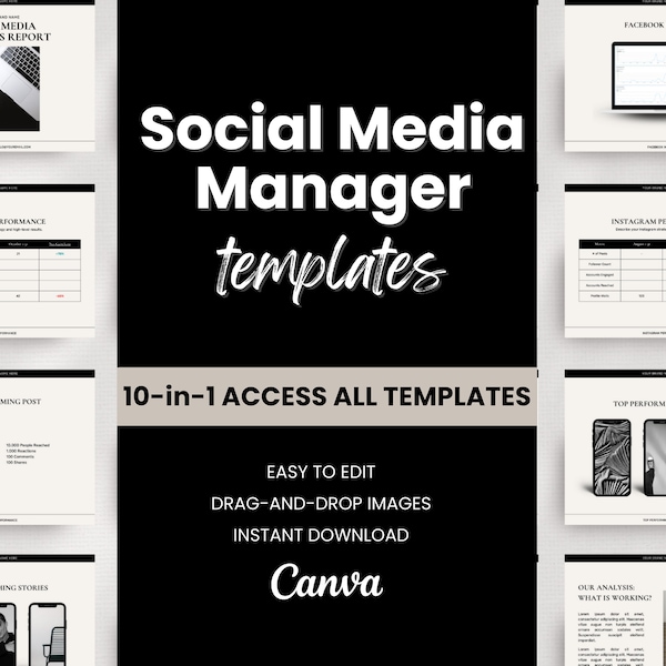 10 in 1 Social Media Manager Starter Kit Social Media Management Business Templates Editable Digital Marketing Strategy Template