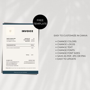May include: A digital invoice template featuring a clean layout with dark blue borders, black text, and a white background. The document includes sections for business details, item descriptions, totals, and payment information, with a black circle label.