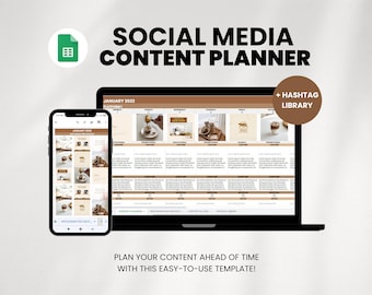 Social Media Content Calendar, Content Planner Template Google Sheets Spreadsheet, Editable Template