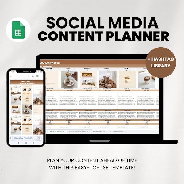 Social Media Content Calendar, Content Planner Template Google Sheets Spreadsheet, Editable Template