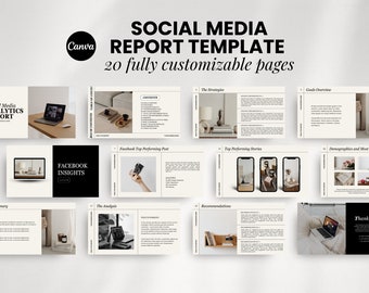 Social Media Analytics Report Template, Customizable Canva (Digital Download)