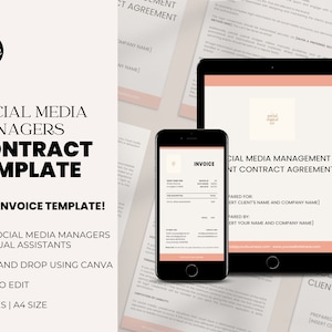 Contract Template for Social Media Manager, Client Contract Agreement Editable Canva Template