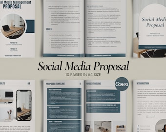 Plantilla de propuesta de redes sociales / Propuesta de estrategia de administrador de redes sociales independiente / Plantilla Canva editable