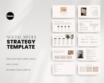 Minimalist Social Media Strategy Template | Client Strategy Template for Social Media Manager | Digital Marketing Canva Template