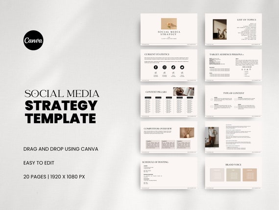 Minimalist Social Media Strategy Template | Client Strategy Template for Social Media Manager | Digital Marketing Canva Template