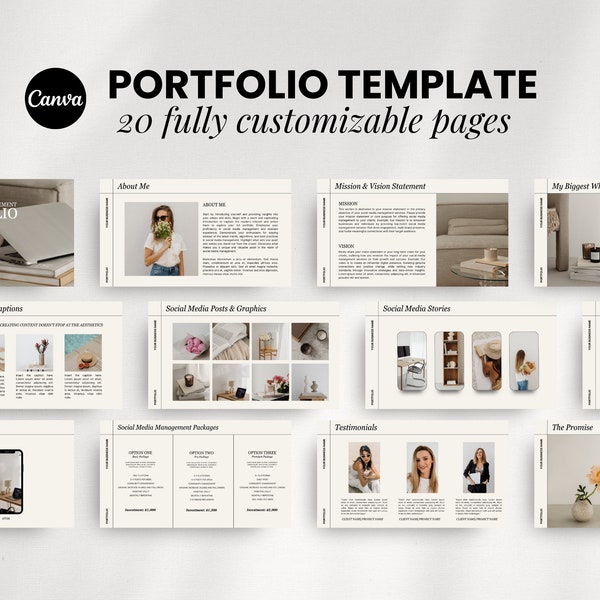 Social Media Portfolio Template | Portfolio Template for Social Media Manager | Minimalist Canva Template