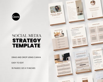 Modelo de estratégia de mídia social | Estratégia de Cliente para Mídias Sociais | Proposta de Marketing | Modelo Canva de gerente de mídia social