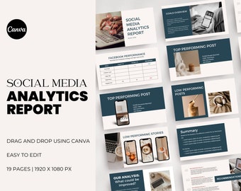 Social Media Analytics Report Template | Social Media Performance Report | Analytics Report Canva Template | Instagram Reporting Template