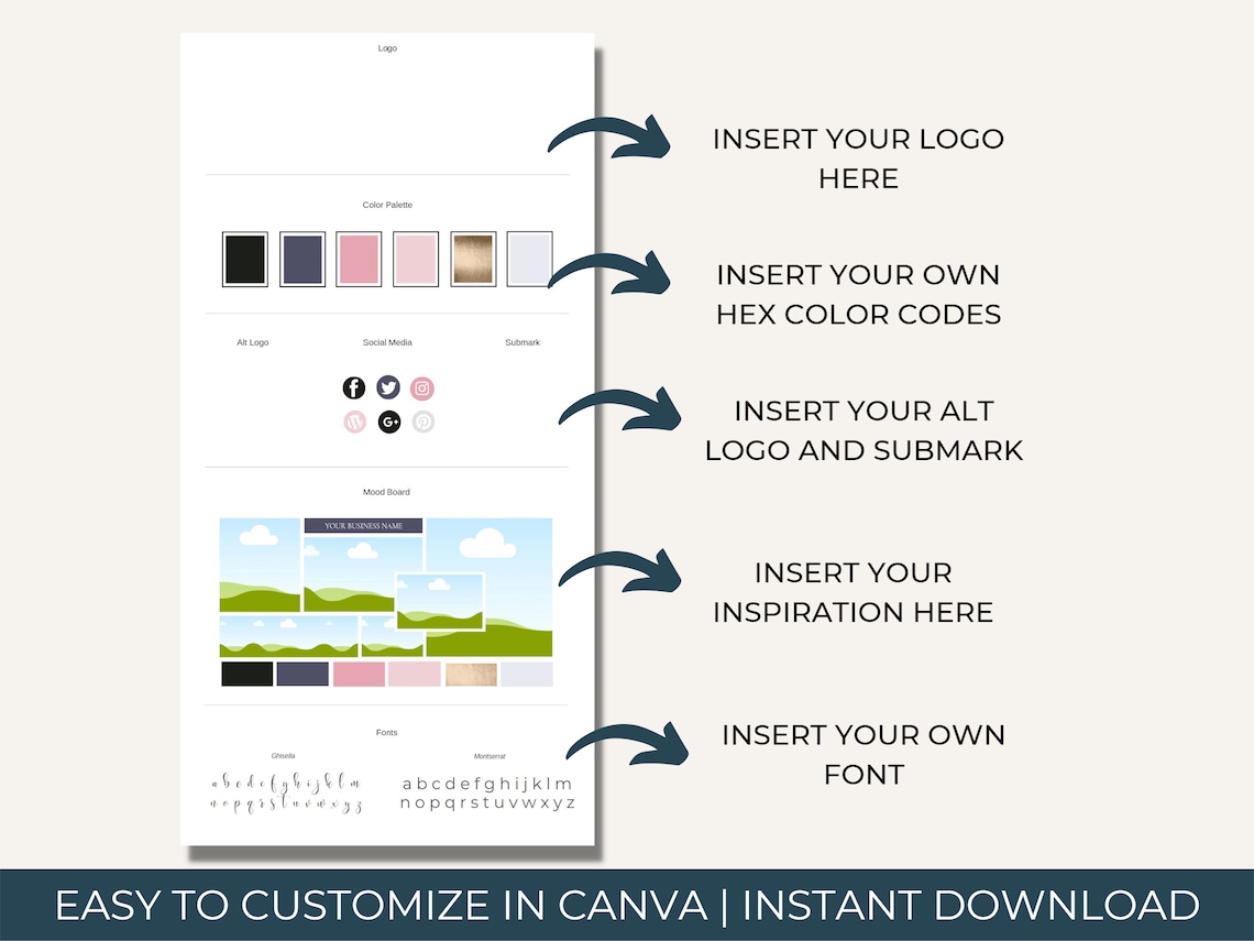 Canva Brand Kit Template Branding Kit Brand Board Template - Etsy