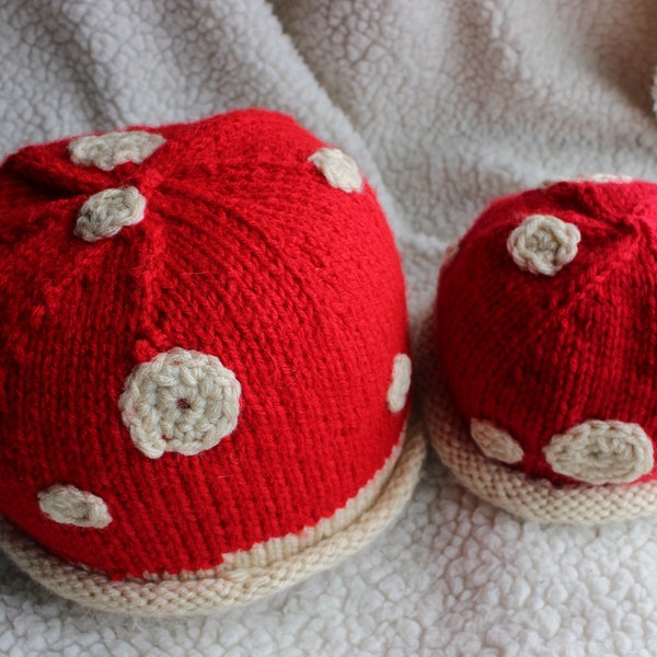 Baby knitted Fly Agaric Mushroom toad stool Baby Hat size: newborn-3 months /6-12 Months children's baby hat.