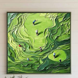 Green golf art Original golf canvas wall art Custom work gift Green Minimalist Art Green textured wall art Green 3D texture painting