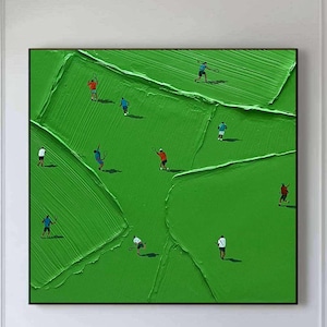 Original tennis canvas wall art Custom work gift Green Minimalist Art Green textured wall art Green tennis art Green 3D texture painting