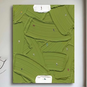 Custom work gift Green Minimalist Art Original football canvas wall art Green textured wall art Green soccer art Green 3D texture painting