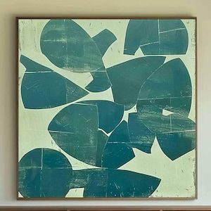Blue green Retro wall decor,Sage green Minimalist wall art,green wabi sabi wall art ,sage green wall art,blue painting blue abstract art