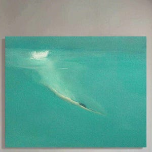 Girl swimming wall art Swiming in the sea blue ocean painting blue minimalist painting Aqua blue landscape painting textured wall art