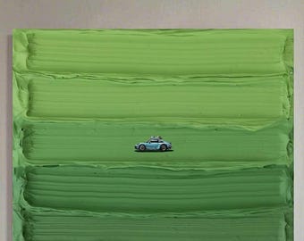 Original Porsche Leinwand Wandkunst Grün Minimalistische Kunst Grün texturierte Wandkunst Grün Porsche Autos Kunst Grün 3D-Malerei Individuell Einzigartiges Geschenk