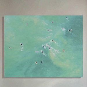 Ocean wall art Original canvas art  Blue Abstract Landscape Oil Painting Multiple swimming Custom Swimming Painting Unique gift for him