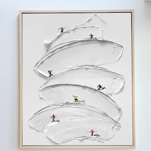 Ski Art Original Skiing Sport wall art on Canvas 3D Plaster Style Textured Wall Art A unique gift For Skiers Skiing Paintig Modern wall art