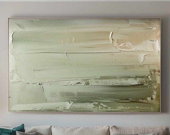 Grün Wabi-Sabi Wandkunst, grüne abstrakte Kunst, grüne abstrakte Kunst, hellgrüne strukturierte Malerei, grün beige Kunst